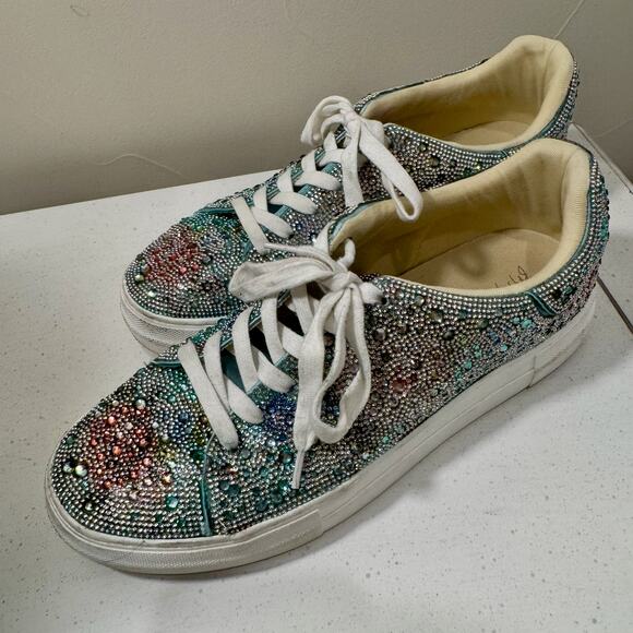 Betsey Johnson Sidny Floral Rhinestone Platform Sneakers Women’s 11 Bling - Picture 9 of 16